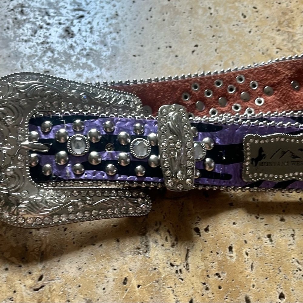 Montana West Silver and Purple Embellished Belt